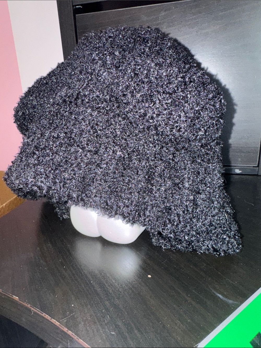 Soft Black Faux Fur Knit Beanie - Women